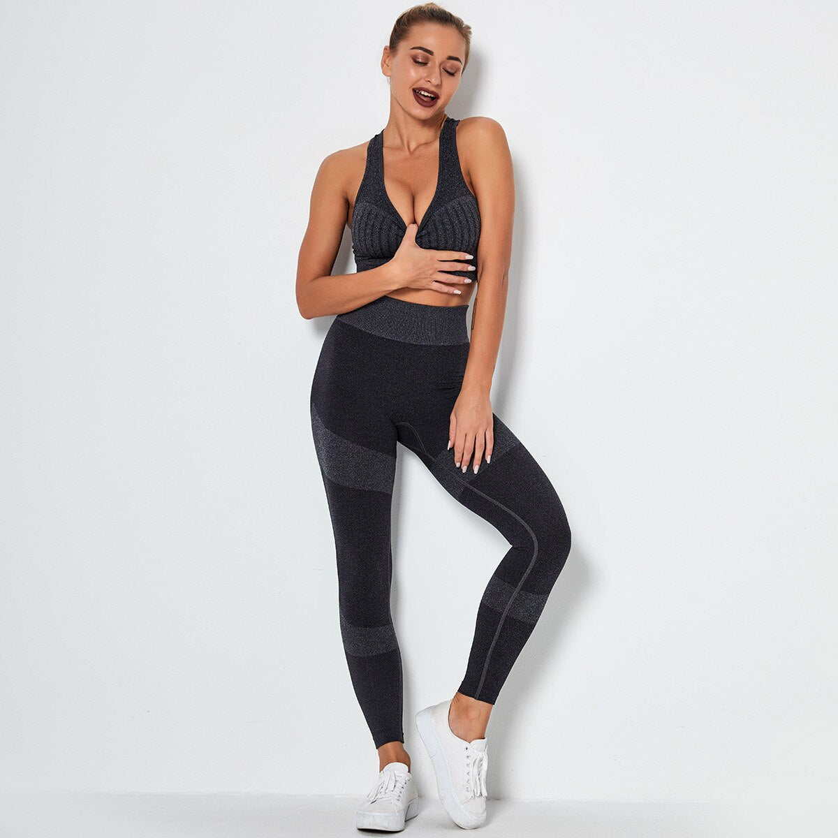 Seamless Yoga Fitness Set Women Sportswear Tank Bra Crop Top Leggings Pants Workout Clothes Gym Clothing 2 Piece Yoga Tracksuit-2